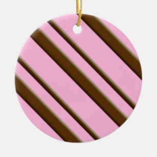 Candy Stripes, pink and chocolate brown Ceramic Ornament