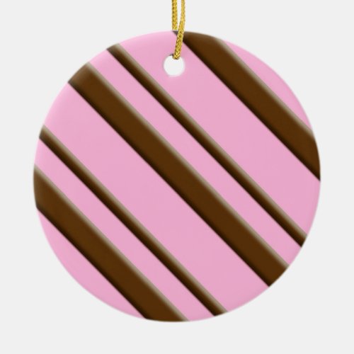 Candy Stripes pink and chocolate brown Ceramic Ornament