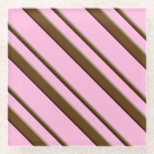 Candy Stripes pink and chocolate brown Glass Coaster