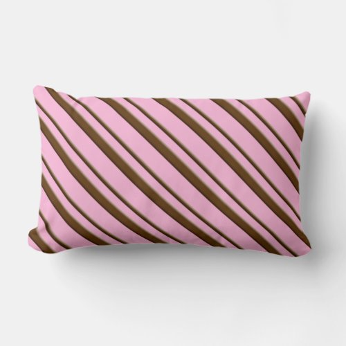 Candy Stripes pink and chocolate brown Lumbar Pillow