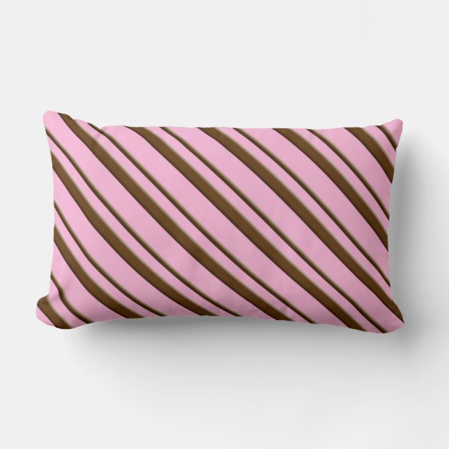 Candy Stripes, pink and chocolate brown Lumbar Pillow (Front)