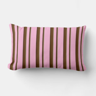 Candy Stripes, pink and chocolate brown Lumbar Pillow