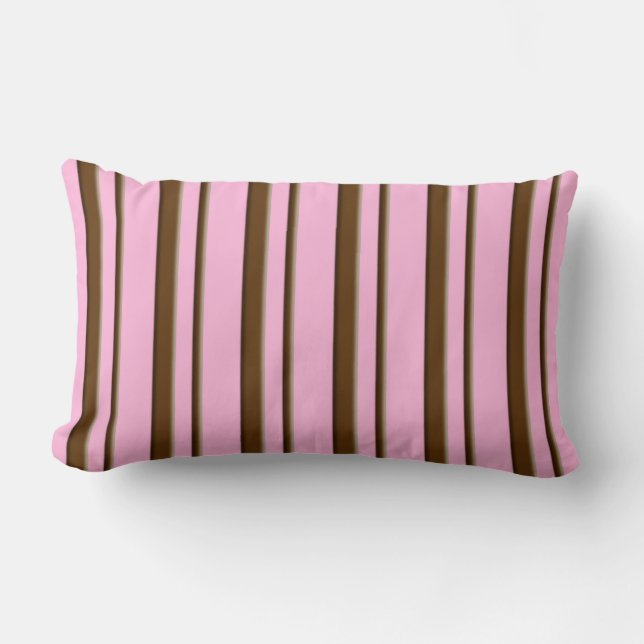 Candy Stripes, pink and chocolate brown Lumbar Pillow (Front)