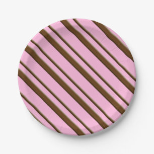 Candy Stripes, pink and chocolate brown Paper Plates