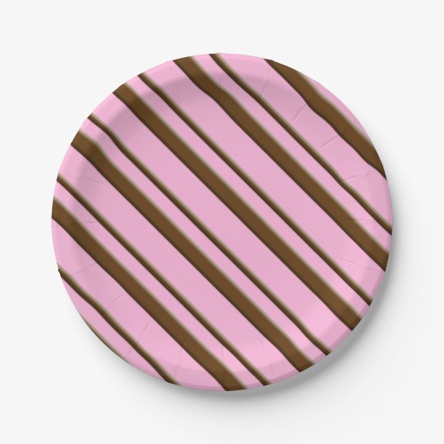 Candy Stripes, pink and chocolate brown Paper Plates (Front)