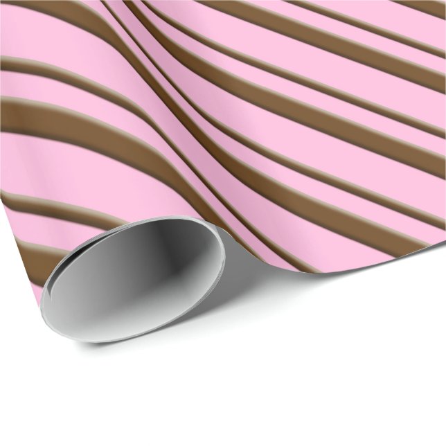 Candy Stripes, pink and chocolate brown Wrapping Paper (Roll Corner)