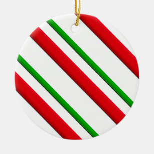 Candy Stripes, red, green & white Ceramic Ornament