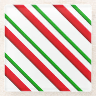 Candy Stripes, red, green & white Glass Coaster