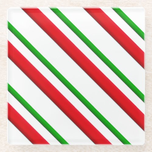 Candy Stripes red green  white Glass Coaster