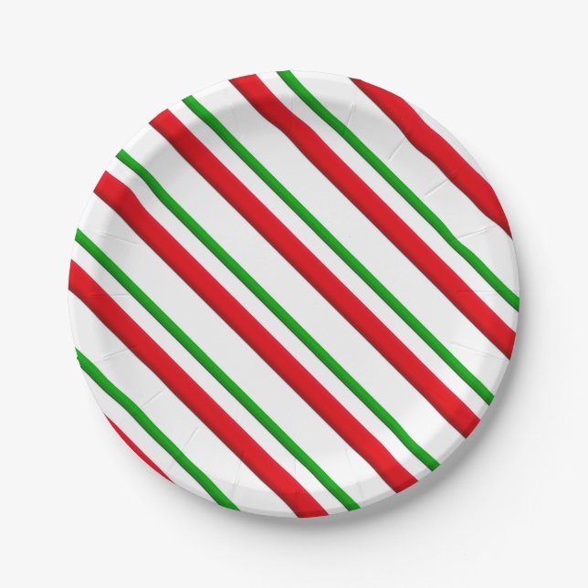 Candy Stripes, red, green & white Paper Plates (Front)