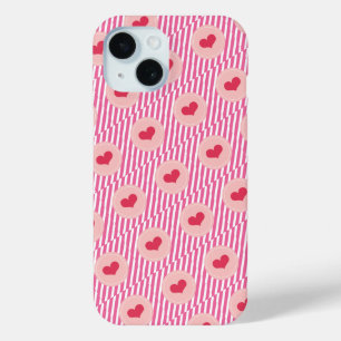 Candy Stripes Red Love Hearts Valentine's Day iPhone 15 Case