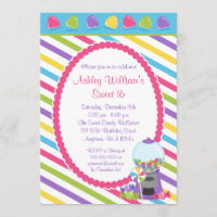 Candy Stripes Sweet 16 Birthday Invitation