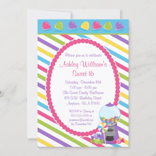 Candy Stripes Sweet 16 Birthday Custom Announcement