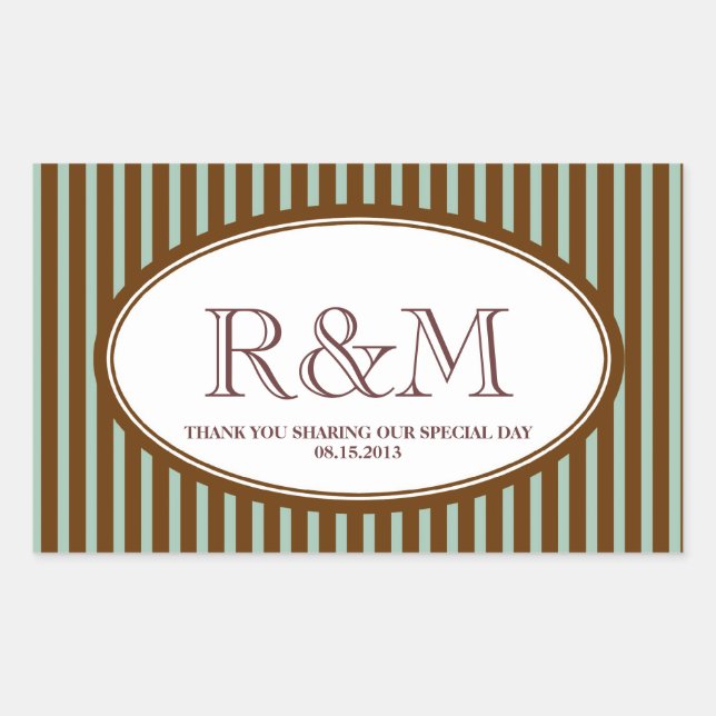 Candy stripes teal classic monogram favor seal (Front)