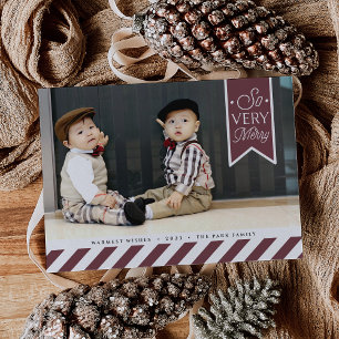 Candy Stripes Very Merry Photo Holiday Card