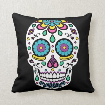 Candy Sugar Skull Print Pillow by mariannegilliand at Zazzle