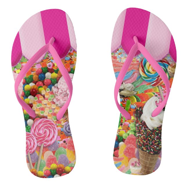 Candy Super Sweet Ice Cream Funny Flip Flops (Footbed)