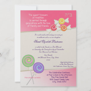 Candy Sweet Bat Mitzvah Watermelon Pink 2 Invitation