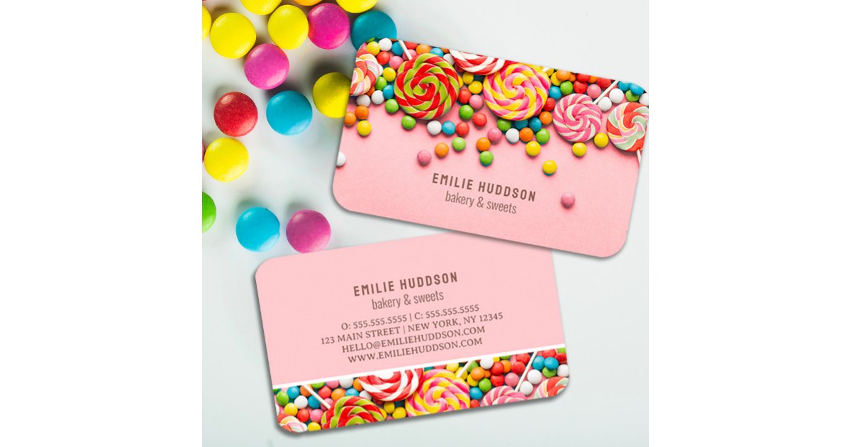 Candy Shop Card Design Candy Sweet, Cake Shop, Pastry Shop Business Card | Zazzle