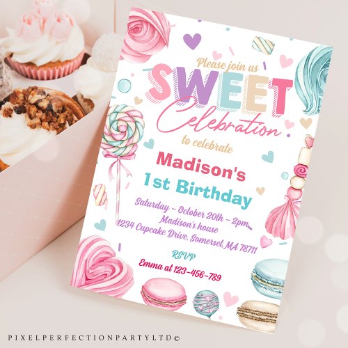  Candy Sweet Celebrate Cupcake Birthday Party Invitation