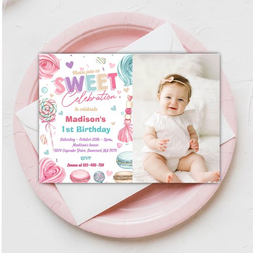  Candy Sweet Celebrate Cupcake Birthday Photo Invitation