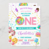 Candy Sweet Celebration ONE Girl First Birthday Invitation (Front/Back)