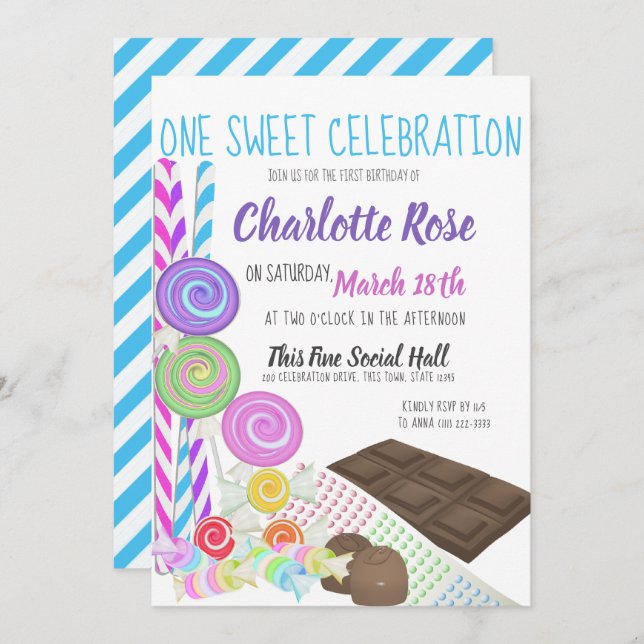 Candy Sweet First Birthday Party Invitation (Front/Back)