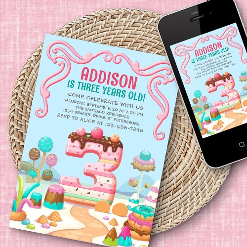 Candy Sweet Girls Candyland 3rd Birthday Invitation