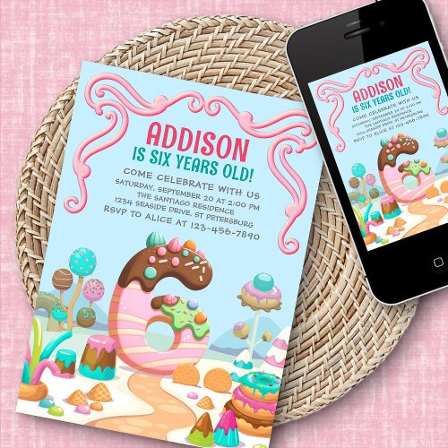 Candy Sweet Girls Candyland 6th Birthday Invitation