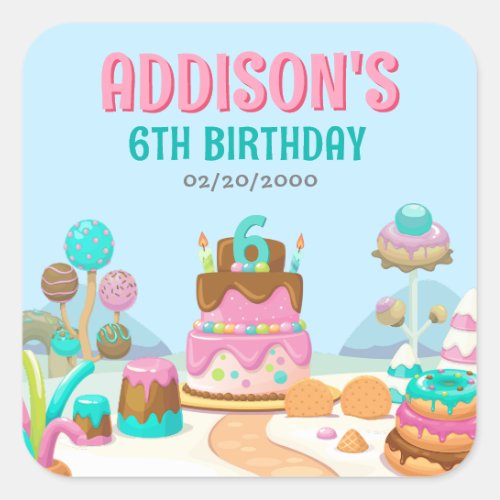 Candy Sweet Girls Candyland 6th Birthday Square Sticker