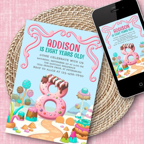 Candy Sweet Girls Candyland 8th Birthday Invitation