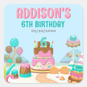 Candy Sweet Girl's Candyland Birthday Square Sticker