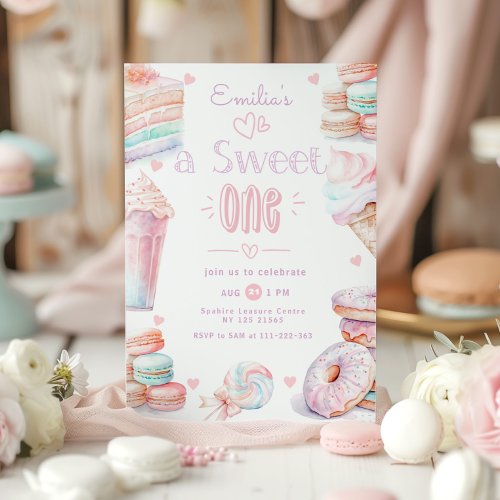 Candy Sweet One girl 1st birthday Invitation