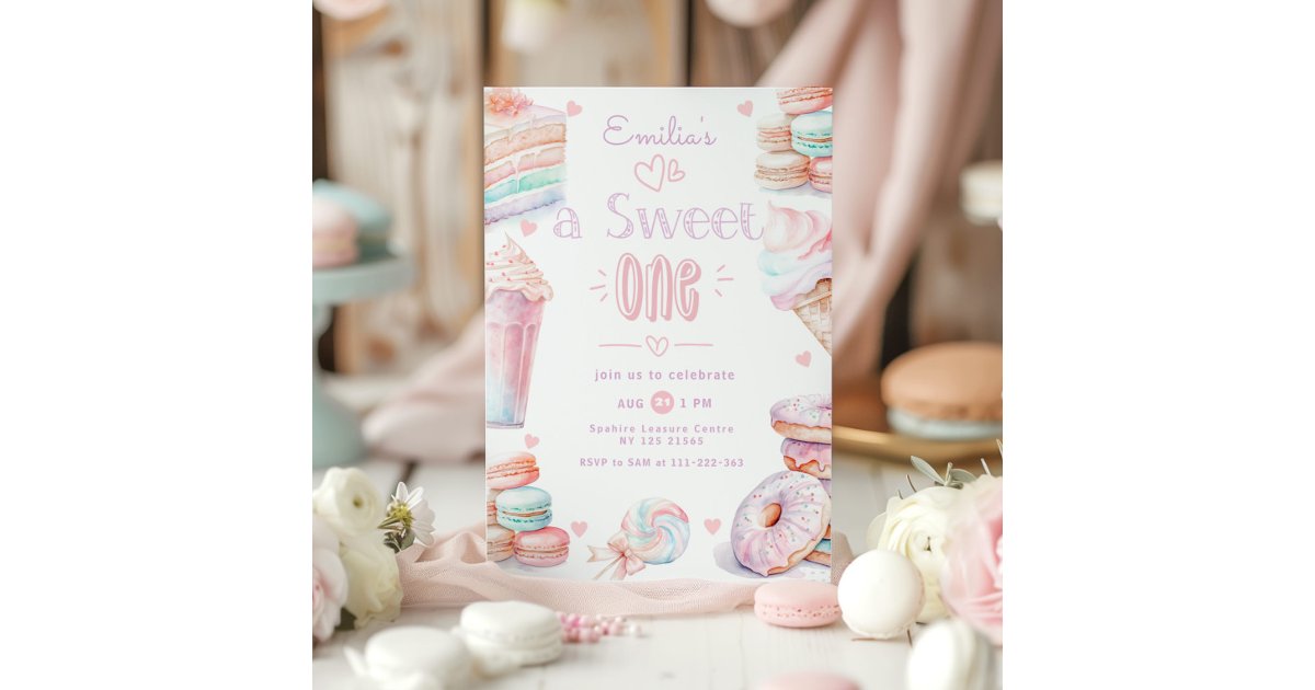 Candy Sweet One girl 1st birthday Invitation | Zazzle