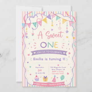 Candy Sweet One girl 1st birthday Invitation