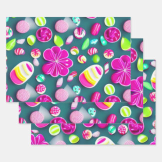 Candy Sweet pink green white multiple candies Wrapping Paper Sheets