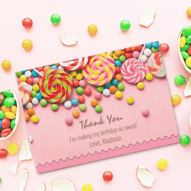 Candy Sweet Shop Thank You Card (Candy Sweet Shop Thank You Card, design features colorful pastel color candies. #sweetshop #candy)