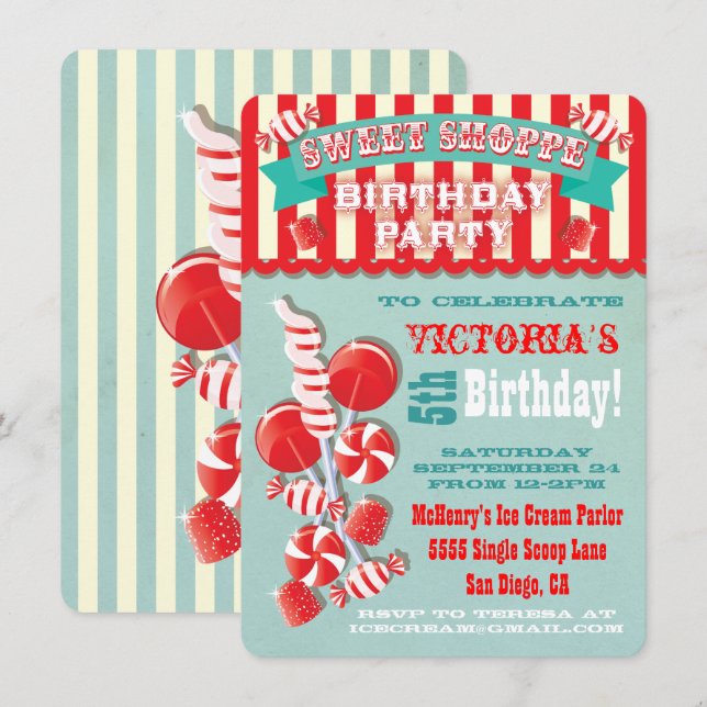 Candy Sweet Shoppe Birthday Party Invitation (Front/Back)