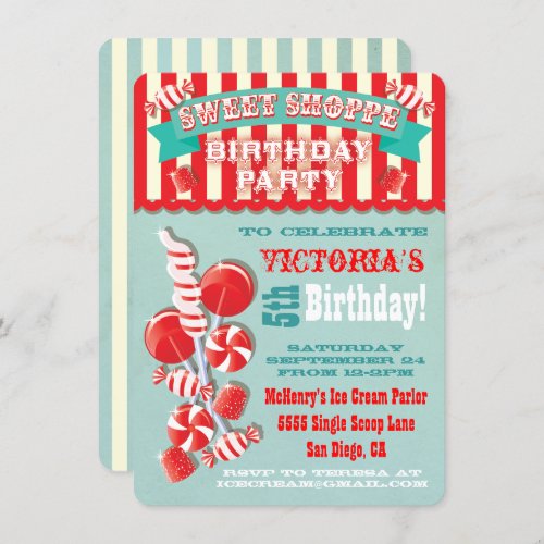 Candy Sweet Shoppe Birthday Party Invitation