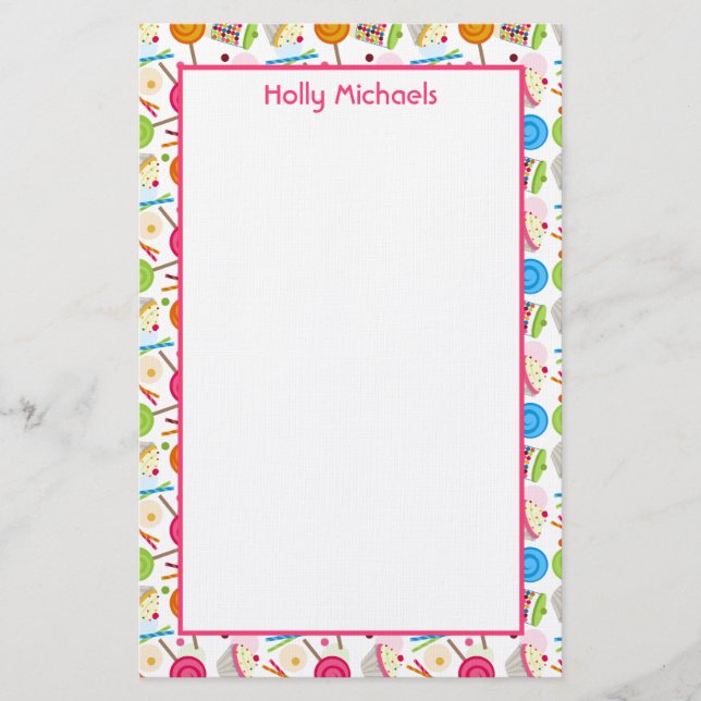 Candy & Sweets Pattern Personalized Stationery (Front)