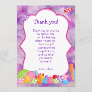 Candy Thank You Card Note Girl Pink Purple