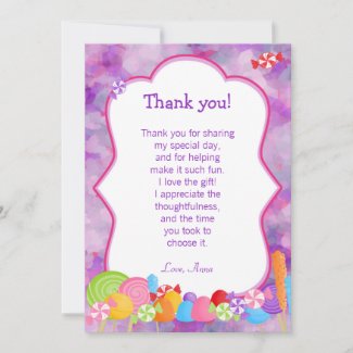 Candy Thank You Card Note Girl Pink Purple