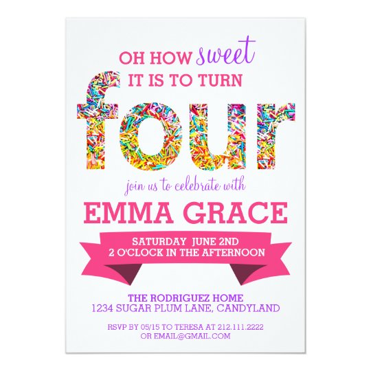 Candy Theme 4th Birthday Party Sprinkles Invite Zazzle Com