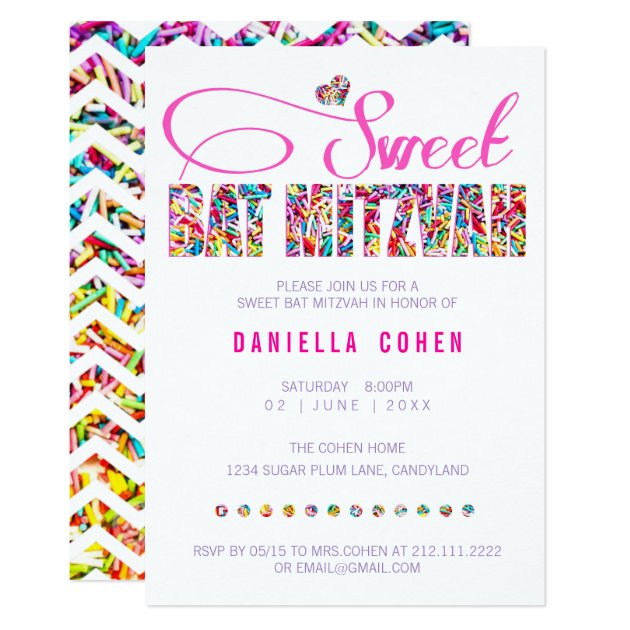 Candy Theme BAT MITZVAH Birthday Invitation