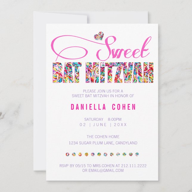 Candy Theme BAT MITZVAH Birthday Invitation (Front)
