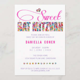 Candy Theme BAT MITZVAH Birthday Invitation