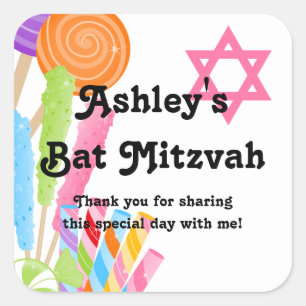 Candy Theme Bat Mitzvah Favor Square Sticker