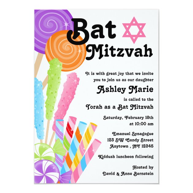 Candy Theme Bat Mitzvah Invitation | Zazzle.com