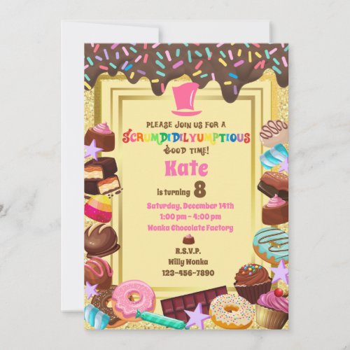 Candy theme chocolate food donuts rainbow invitation