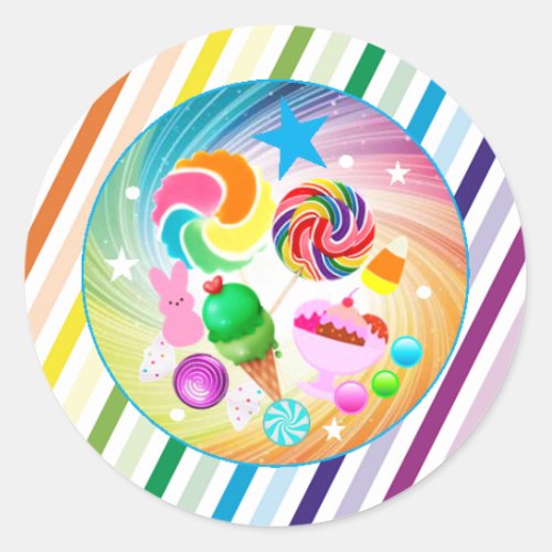 Candy theme chocolate food donuts rainbow part classic round sticker